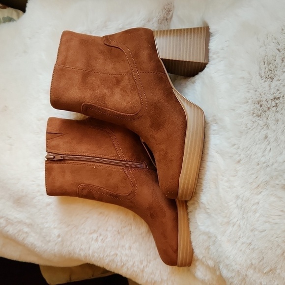 bp Shoes - NWOB BP. Brown Synthetic Suede Wooden Heel Ankle Boot-Size 6​​​​​​​​